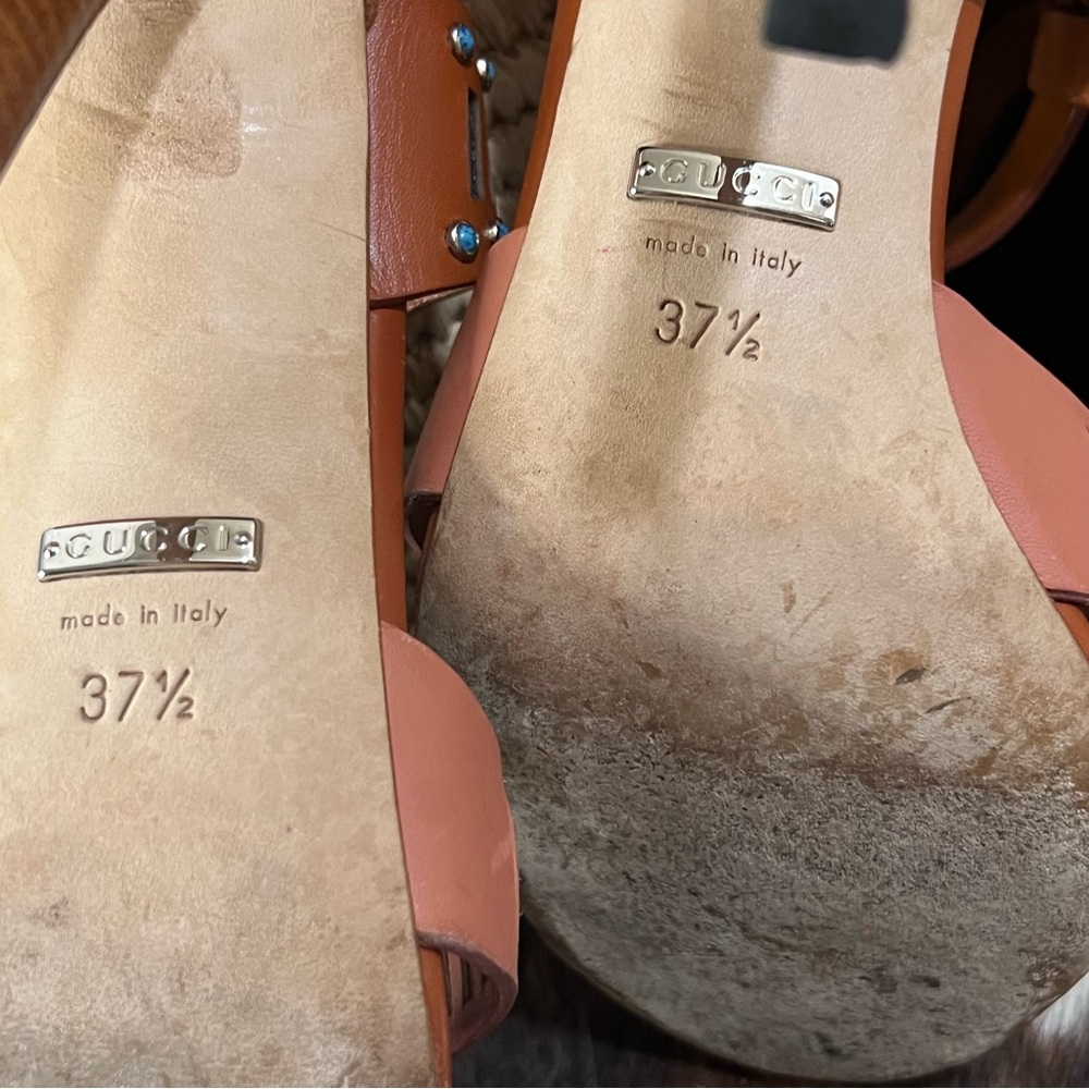 ✅ GUCCI 💯 AUTHENTIC Leather Sandals Size 37 1/2 (6.5) - Picture 3 of 10